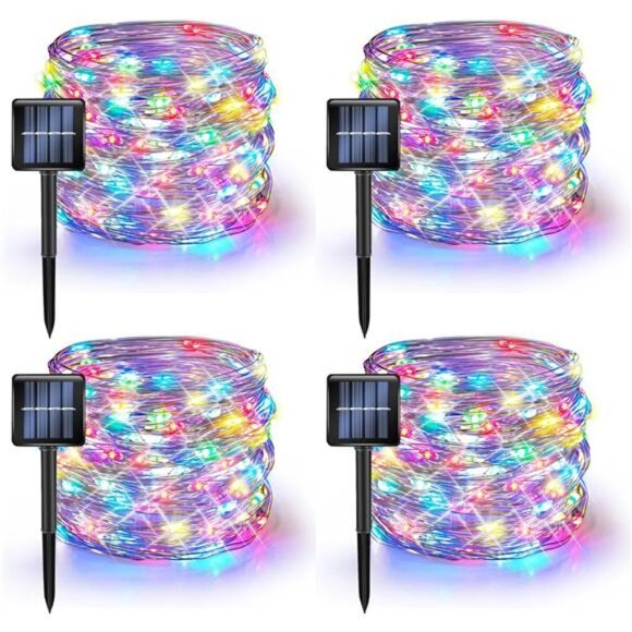 Bright 4 Pack Solar String Lights Outdoor, Total 160FT 480LED Solar Powered